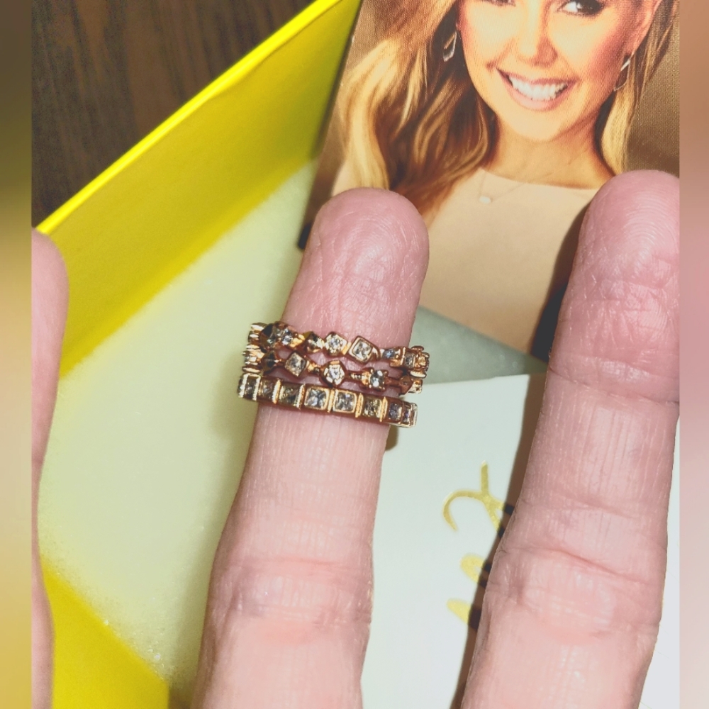 3 stackable rose gold rings with tiny gems. ✨️  very cute.